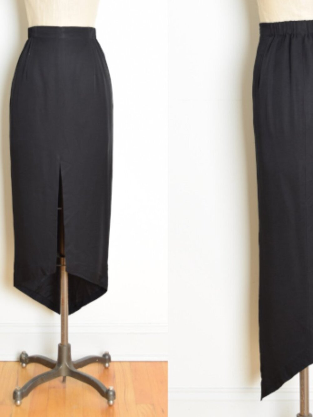 vintage 80s skirt Criscione black tuxedo tails asymmetrical high waist rise M